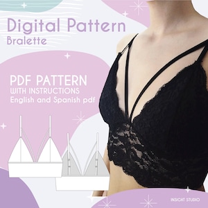 Womens Top Bralette, Bralette Pattern, Bra Lingerie, PDF sewing pattern, PDF printable sewing pattern, Bra pattern, Crop Top Pattern, S-XL