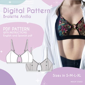 Womens Top Bralette, Bralette Pttern, Bra Lingerie, PDF sewing pattern, PDF printable sewing pattern, Bra pattern, Crop Top Pattern, S-XL