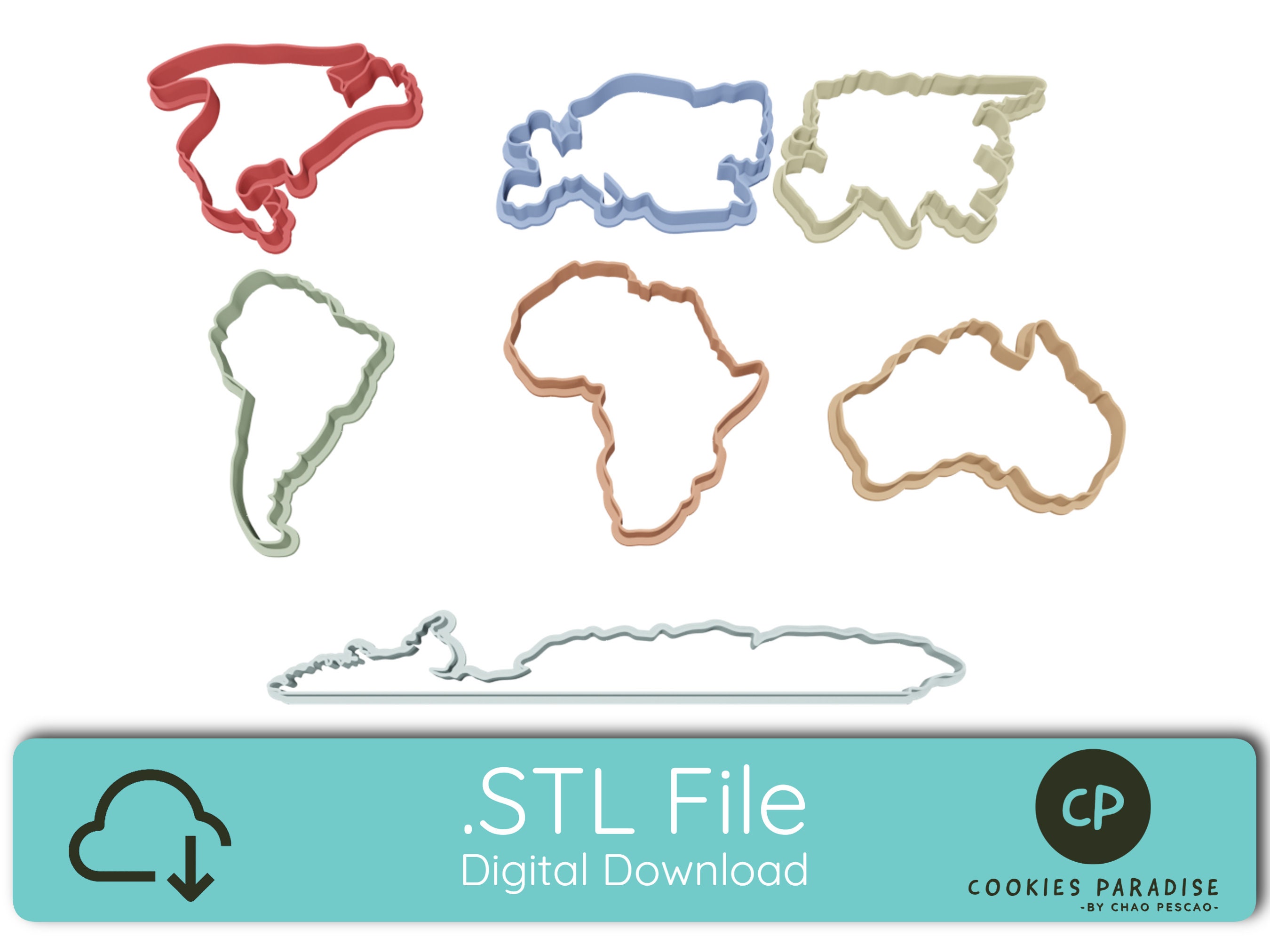 World Map Collection (7 files), Cookie Cutter - STL File