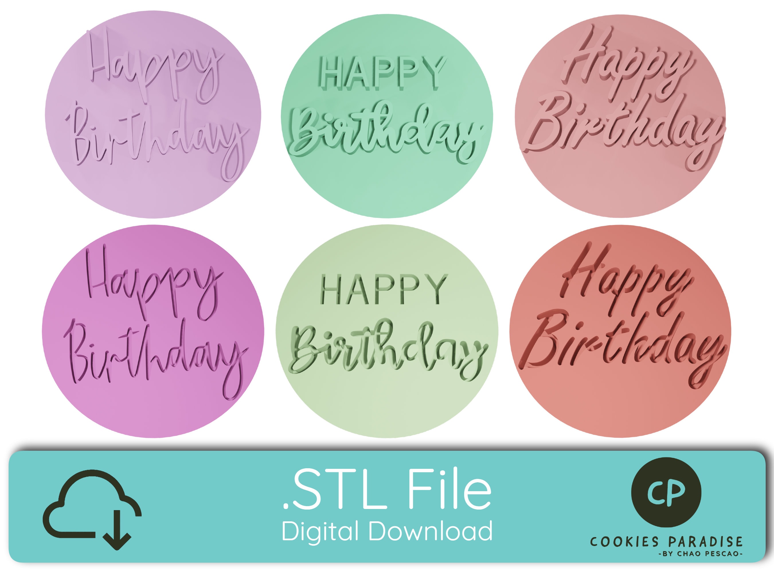 Happy Birthday Stamps Set, Cookie Cutter - STL FILE