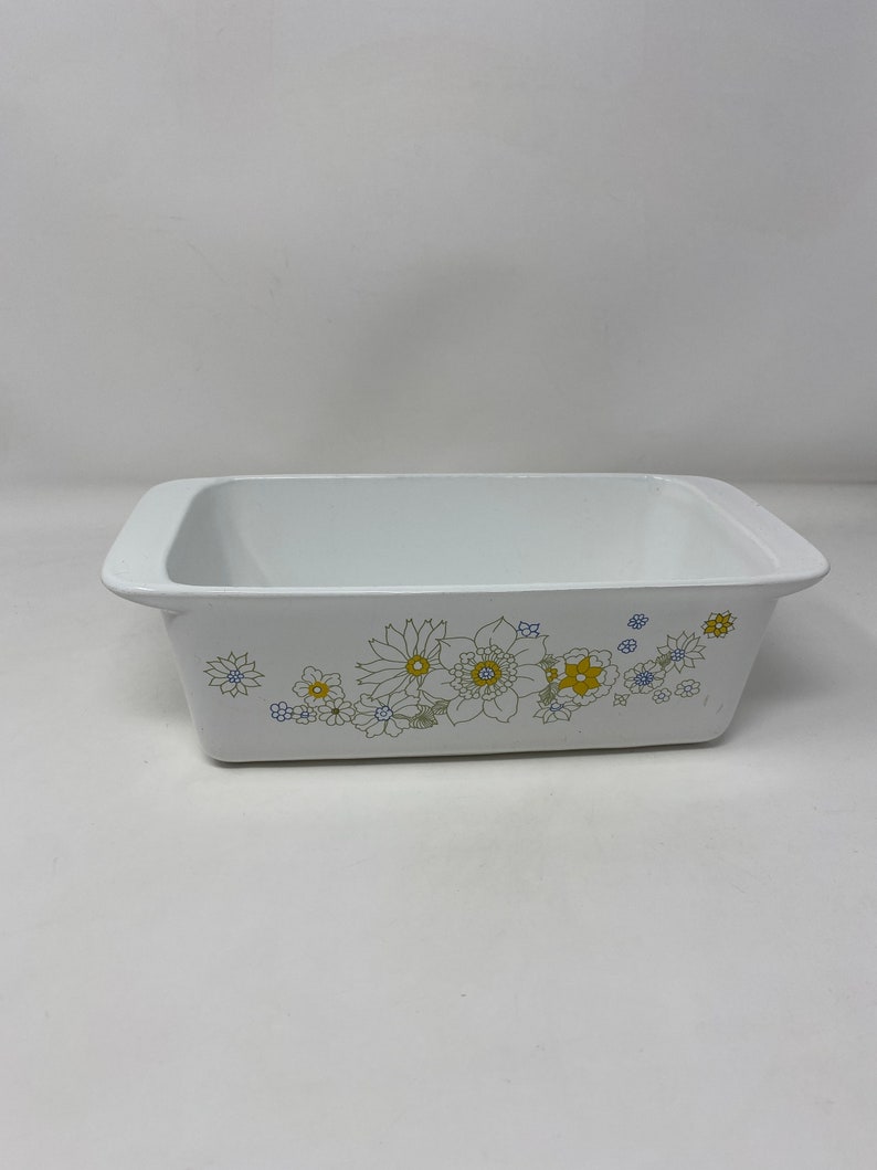 Vintage Corning Ware Floral Bouquet Loaf Pan with Plastic Storage Lid RARE image 3