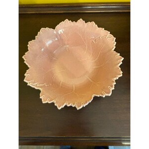 Steubenville Pottery Woodfield Coral (Salmon Pink) Salad Bowl with a Leaf Pattern. Steubenville Bowl. Pottery Bowl with leaf pattern.