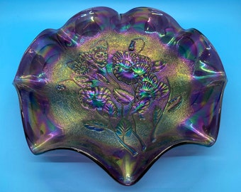 Imperial Glass "Pansy" Electric Purple Carnival Ruffled Bowl 9"