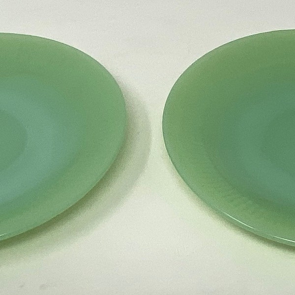 Vintage 1940’s Set of two (2) Fire King Jadeite Jane Ray Saucers 5.75”