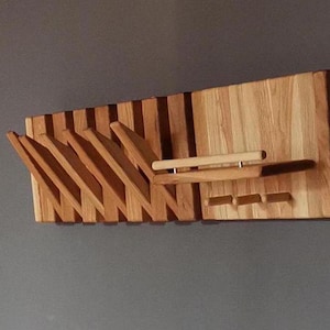Oak wood Wall Mounted Piano Coat Rack,Flip down wall coat rack, Coat rack wall mount, Wooden wall hanger,  Oak wood rack
