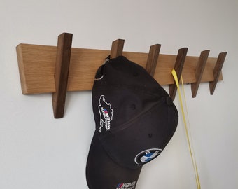 Oak Wood Coat Rack: Wall Mounted Hanger with Dark Hooks