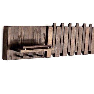 Entryway organizer.Oak wood Wall Mounted Piano Coat Rack,Flip down wall coat rack, Coat rack wall mount, Wooden wall hanger,