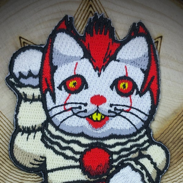 PENNYWISE It Lucky Cat Maneki Neko Mashup broderie patch moral crochet et boucle film Evil Clown Stephen King troll monstre Joker