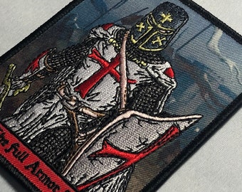 Put On The FULL ARMOR of God Tactical Patch Crusader Templar Cross Wills It Shield Christian Church Emblem in This Sign Thou Shalt Conquer