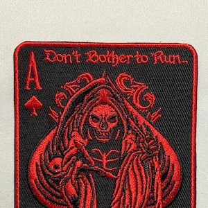 Don't bother to run You'll Only Die TIRED Black Ops Army Patch Morale Ace of Spades Tactical Badge Bag Vest Airsoft meme funny Grim Reaper