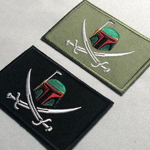 BOBA FETT Jolly Roger drapeau broderie patch moral chasseur carte étoile armée mandalorienne épées crâne os croisés Pirates guerres seau tactique