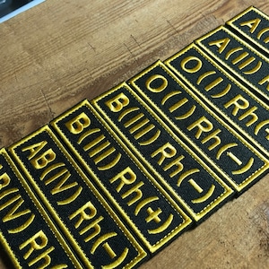 NULL O A B AB  Blood type group tab Patch morale Tactical Yellow black Positive or Negative Armor plate  RH + - Plus minus ifak solder