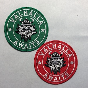 VALHALLA AWAITS Green Patch Morale Embroidery Norse Mythology Hall the Slain Odin Valkyrie Death Combat Scandinavia German Heaven tactical
