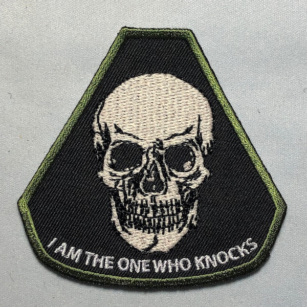 I Am The One Who Knocks Walter White Breaking Bad Swat Tactical Patch Morale Mean Skull Army Green Triangle Army Military meme funny