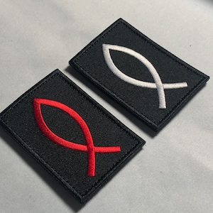 JESUS FISH Secret Symbol Ichthys Patch Morale Military Devil Chasing Christ Crusader Exorcism Christianity Church Army Sign Tactical Infidel