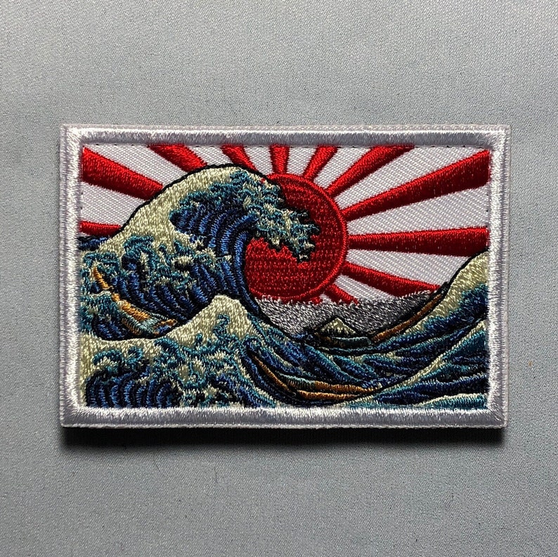 Patch pour le moral de la grande vague de KANAGAWA emblème japonais art de la vague des tsunamis, ouragans soleil japonais Nippon Hokusai Dekai image 5