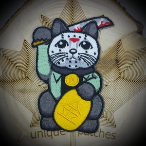 JASON VOORHEES Lucky Cat Maneki Neko Mashup borduurwerk patch moraal haak en lus film Halloween kostuum masker horror vrijdag de 13e