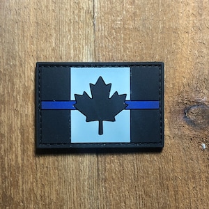 PVC SUBDUED BLUE Line Canadian flag pattern Maple leaf Tactical Patch Morale Army vest shoulder Canuck ifak bag law Police enforcement