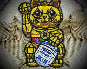 C-3PO Lucky Cat Maneki Neko Mashup broderie patch moral Comics crochet et boucle See-Threepio robot humanoïde Anakin droïde r2-d2 chatte chat