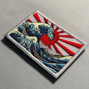 Patch pour le moral de la grande vague de KANAGAWA emblème japonais art de la vague des tsunamis, ouragans soleil japonais Nippon Hokusai Dekai image 6