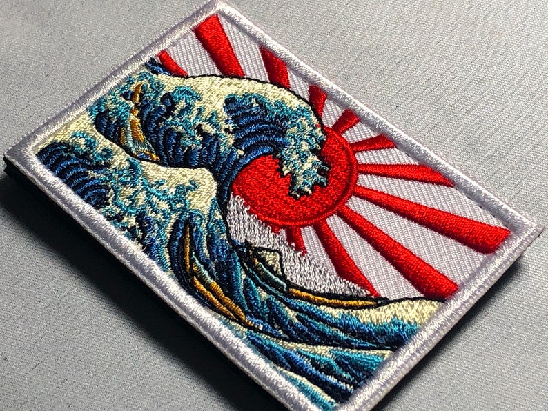 Patch pour le moral de la grande vague de KANAGAWA emblème japonais art de la vague des tsunamis, ouragans soleil japonais Nippon Hokusai Dekai image 3