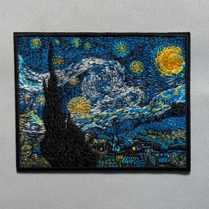 Starry Night embroidered appliquéd canvas clutch