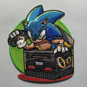 SONIC Iron On Patch Morale Badge Embroidered Patches for Jackets Aplique  Mega gaming system NES controller comic the Hedgehog