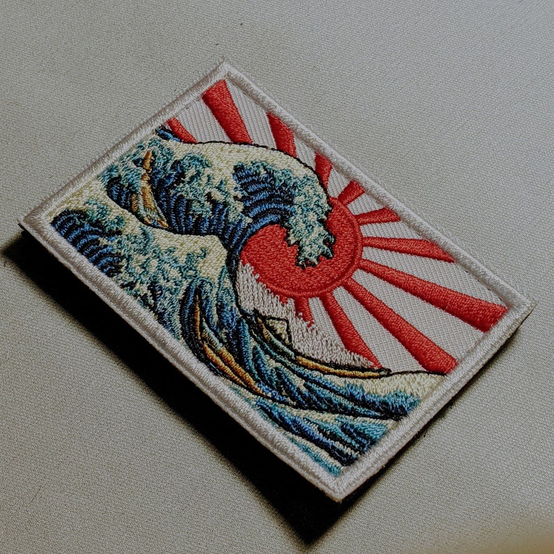 Patch pour le moral de la grande vague de KANAGAWA emblème japonais art de la vague des tsunamis, ouragans soleil japonais Nippon Hokusai Dekai image 4