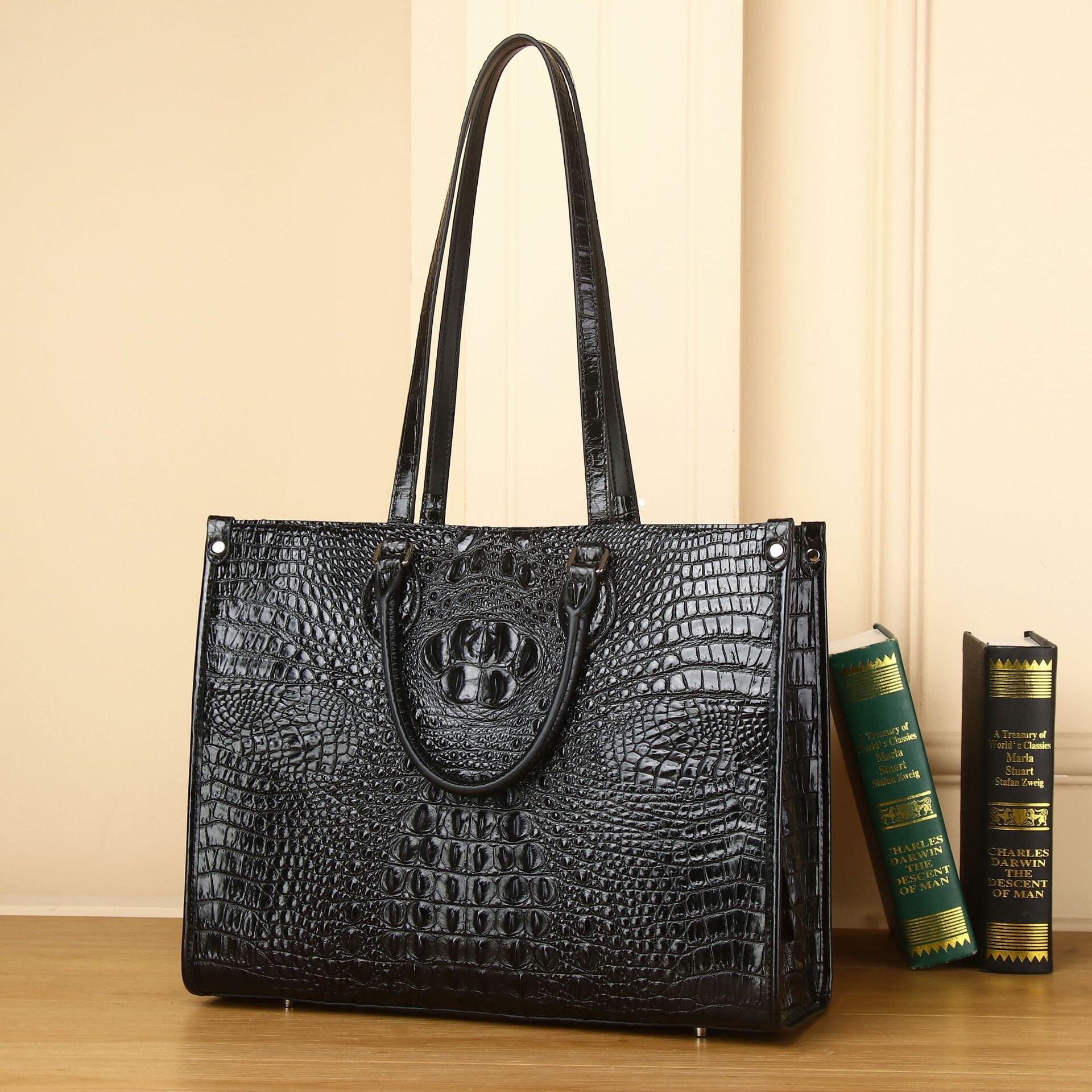 Designer Leather Tote Handbag: Black & White by Bobby Schandra