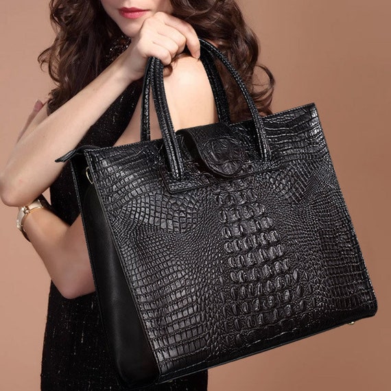 Croc Embossed Genuine Leather Handbags