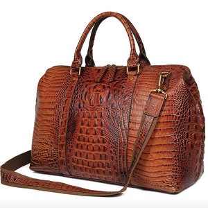 Crocodile Embossed Handbag Genuine Leather Shoulder Bag for Men/Women Crocodile Leather Tote Bags Designer Handle Travel Bag