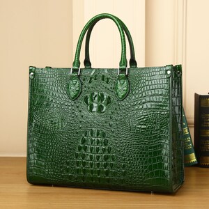 Crocodile Embossed Bag Genuine Leather Shoulder Bag for Women, Leather Shoulder Bag for Work, Crocodile Embossed Shoulder Bag Black