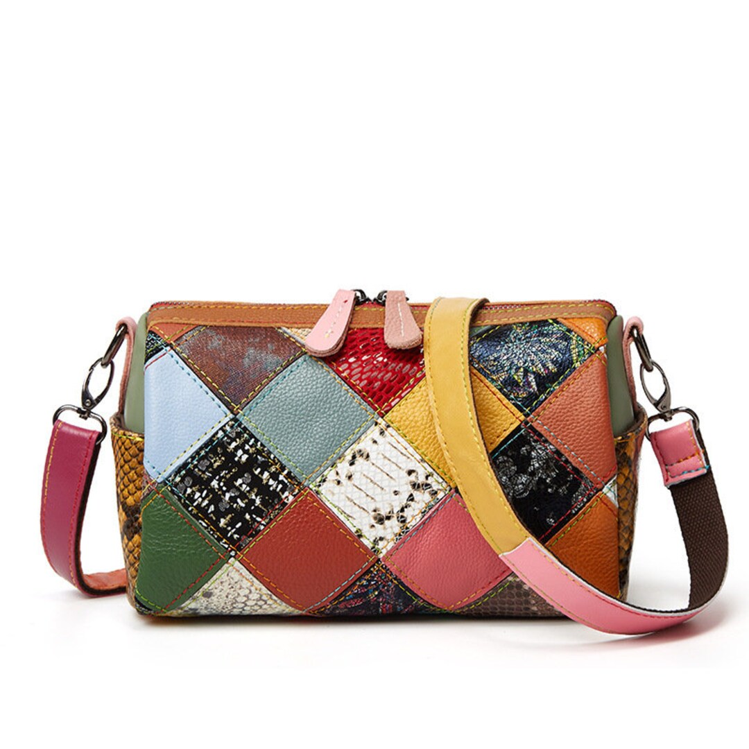 Patchwork Crossbody Bag Genuine Leather Crossbody Bag for Etsy