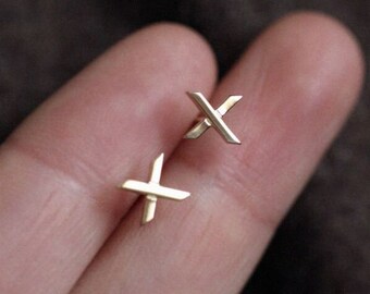 14K Gold Plated Stud Earrings  - Cross