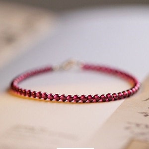 Genuine Tiny Garnet Beaded Bracelet • Natural Red Garnet Bracelet • 3mm Beads • Gift for Her • Gemstone Bracelet