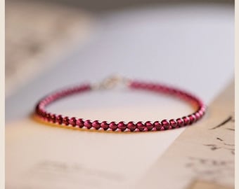 Genuine Tiny Garnet Beaded Bracelet • Natural Red Garnet Bracelet • 3mm Beads • Gift for Her • Gemstone Bracelet