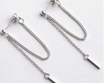Sterling Silver Threader Earrings - Hanging Bar