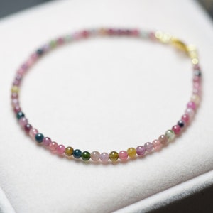 Genuine Tiny Tourmaline Beaded Bracelet Natural Tourmaline Bracelet Tiny Beads Bracelet 2-3mm Beads Gift for Her Gemstone Bracelet image 1