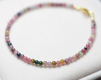 Genuine Tiny Tourmaline Beaded Bracelet• Natural Tourmaline Bracelet• Tiny Beads Bracelet• 2-3mm Beads• Gift for Her • Gemstone Bracelet