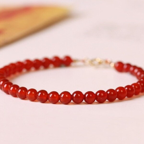 Genuine Tiny Red Agate Beaded Bracelet • Natural Red Agate Bracelet • 3mm Beads • Gift for Her • Gemstone Bracelet