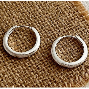 Sterling Silver Huggie Earrings - Frosted Ring