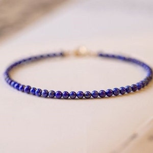 Genuine Tiny Lapis Lazuli Beaded Bracelet • Natural Lazuli Bracelet • 3mm Beads • Gift for Her • Gemstone Bracelet