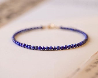 Genuine Tiny Lapis Lazuli Beaded Bracelet • Natural Lazuli Bracelet • 3mm Beads • Gift for Her • Gemstone Bracelet