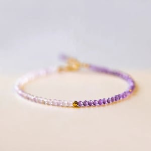 Genuine Tiny Amethyst Beaded Bracelet • Natural Amethyst Bracelet • 3mm Beads • Gift for Her • Gemstone Bracelet