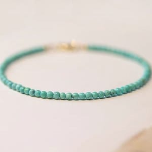 Genuine Tiny Turquoise Beaded Bracelet • Natural Turquoise Bracelet • 3mm Beads • Gift for Her • Gemstone Bracelet