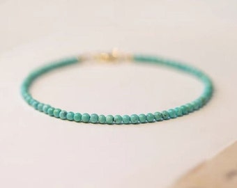 Genuine Tiny Turquoise Beaded Bracelet • Natural Turquoise Bracelet • 3mm Beads • Gift for Her • Gemstone Bracelet