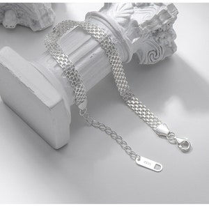 Sterling Silver Weaver Chain Bracelet • Silver Flat Bracelet • Gift for her