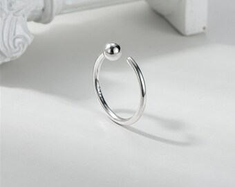 Sterling Silver Adjustable Ring - Round Silver Bead