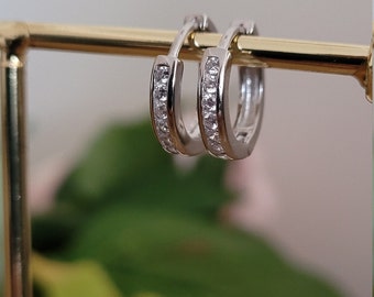 Cubic Zirconia Sterling Silver Huggie Earrings • Silver Earrings • Silver Huggies • S925 • Gift for Her