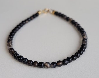 Véritable petit bracelet indien en perles d'agate noire • Bracelet en agate noire indienne naturelle • Perles de 3 mm • Cadeau pour elle • Bracelet en pierres précieuses